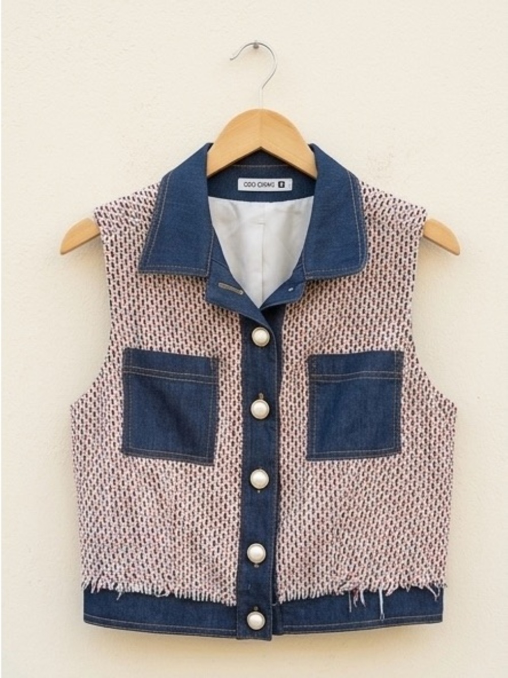 & Other Stories Pink Tweed and Blue Denim Crop Vest - Picture 1 of 4